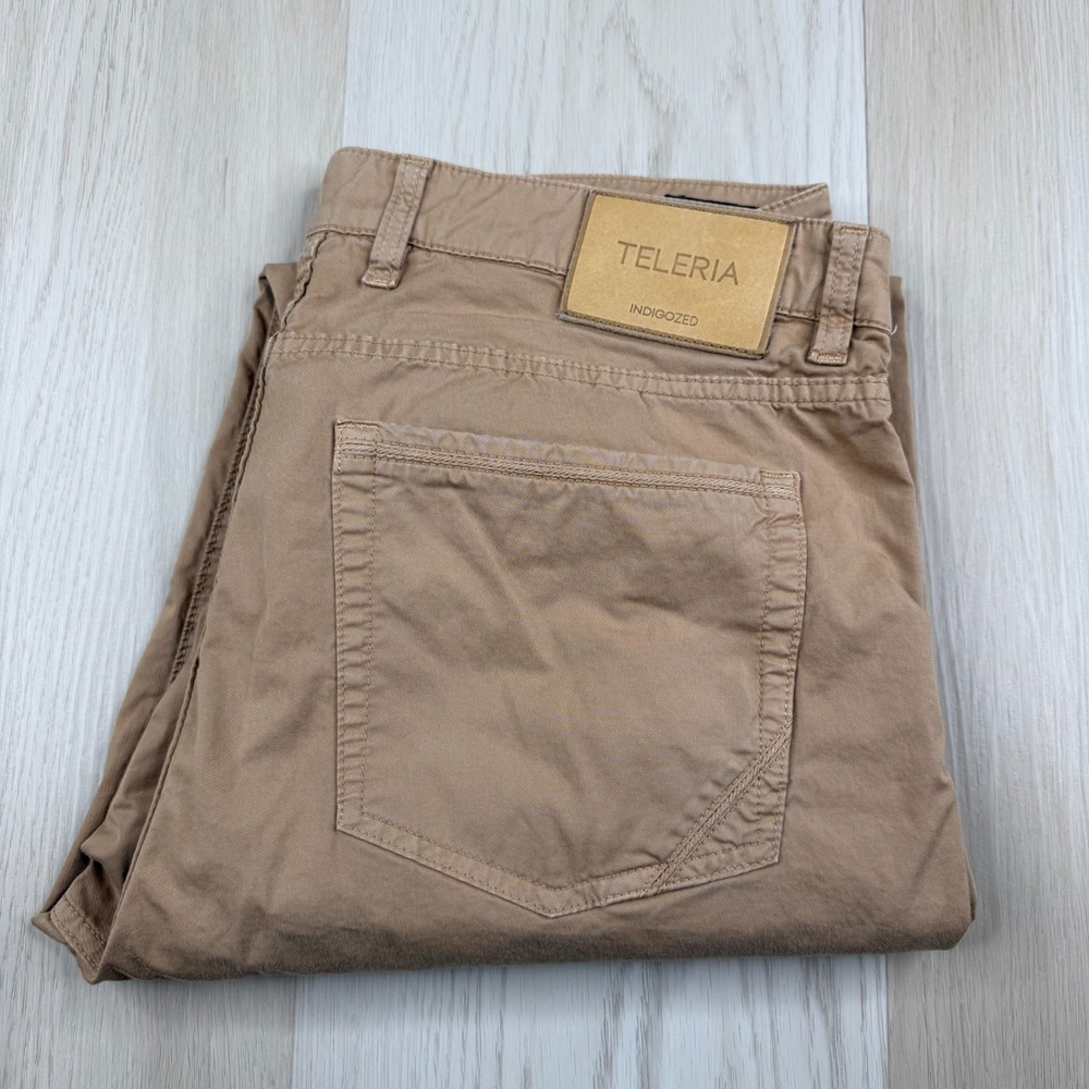 Teleria Zed Mens Brown Mid Rise Stretch Regular Straight Leg Pants Size 36x32